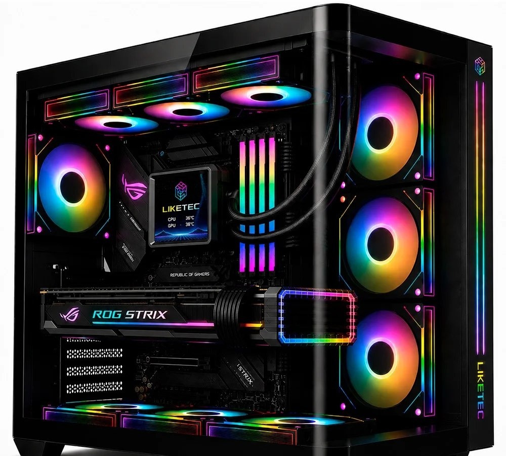 Gabinete Gamer Liketec Madness Pro, Mid Tower, ATX, Lateral e Frontal em Vidro Curvo, LED ARGB, Sem Fans, Preto - LT-GB-MADNESSPRO-DARK-V1