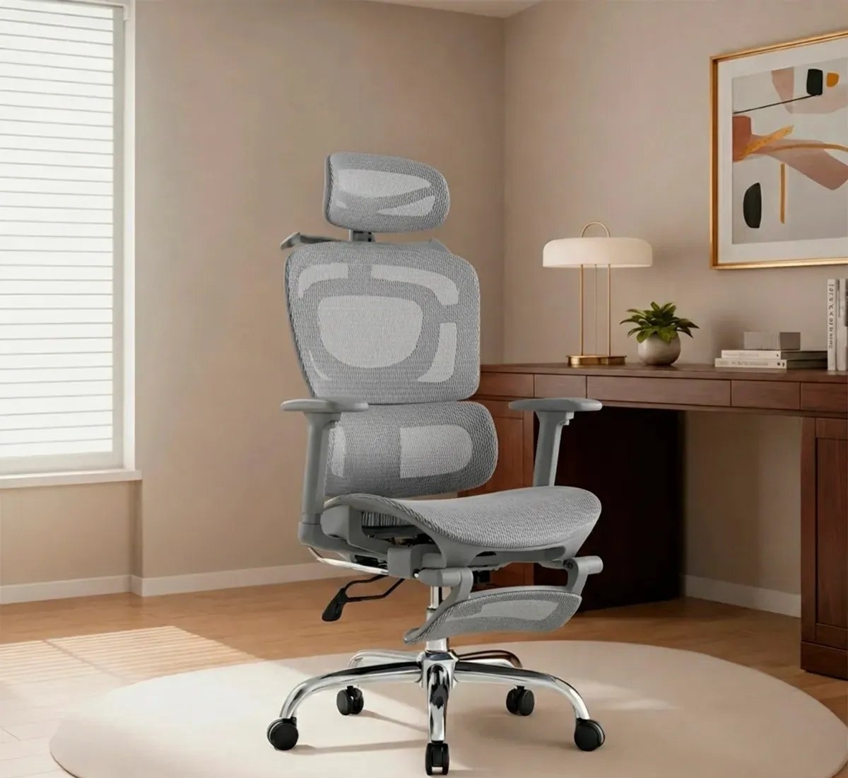 Cadeira De Escritório Ergonômica Giratoria Nr17 Malha Respirável Com Suporte Lombar Adaptável Apoio Para Pés Retrátil Encosto Ajustável Seis Posições Suporta 200kg Cor Cinza C04 Corsair