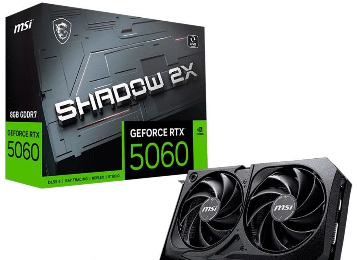 Placa de Vídeo MSI GeForce RTX 5060 Shadow 2X OC, 8GB, GDDR7, 128-bit, 912-V537-038