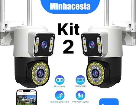 Câmera Segurança WiFI IP 2 Lentes 360 Visão Noturna Microfone a Prova Dágua Sensor Movimento