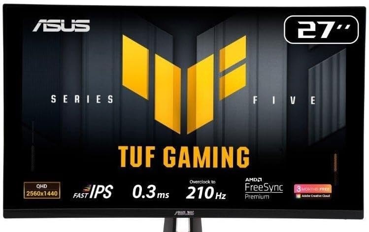 Monitor Gamer ASUS TUF 27, QHD, 210Hz, 0.3ms, IPS, G-Sync Comp, FreeSync Premium, Ajuste de ângulo, Som Integrado - VG27AQ5A
