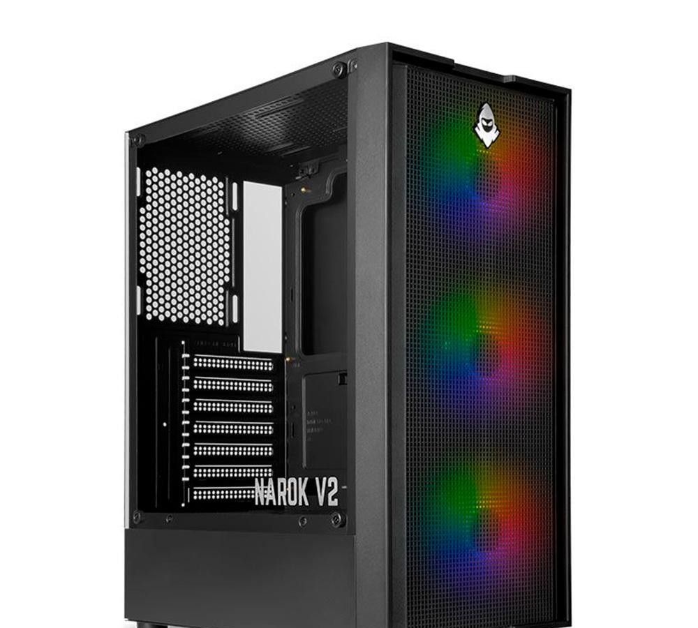 Gabinete Gamer Mancer Narok V2, Rainbow, Mid-Tower, Lateral de Vidro, Com 3 Fans, Preto, MCR-NRK-V2