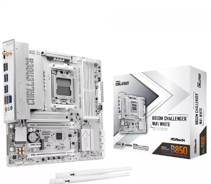 Placa Mãe ASRock B850M Challenger WiFi White, Chipset B850, AMD AM5, mATX, DDR5, Branco