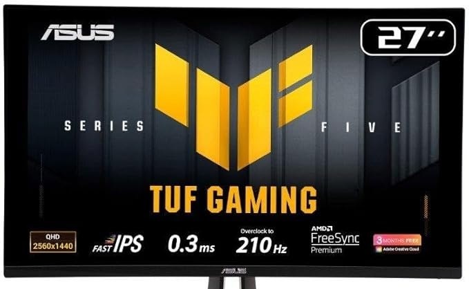 Monitor Gamer ASUS TUF 27, QHD, 210Hz, 0.3ms, IPS, G-Sync Comp, FreeSync Premium, Ajuste de ângulo, Som Integrado - VG27AQ5A