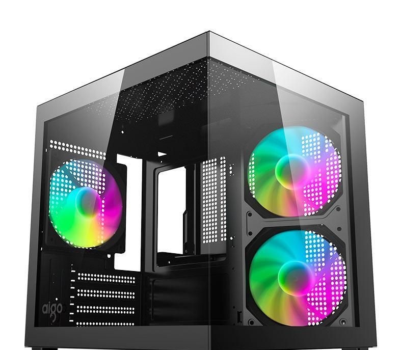 Gabinete Gamer Aquário Aigo Luna A275 Rainbow Mini-Tower LateralVidro C3 Fans Preto AC-A275-B-BR1