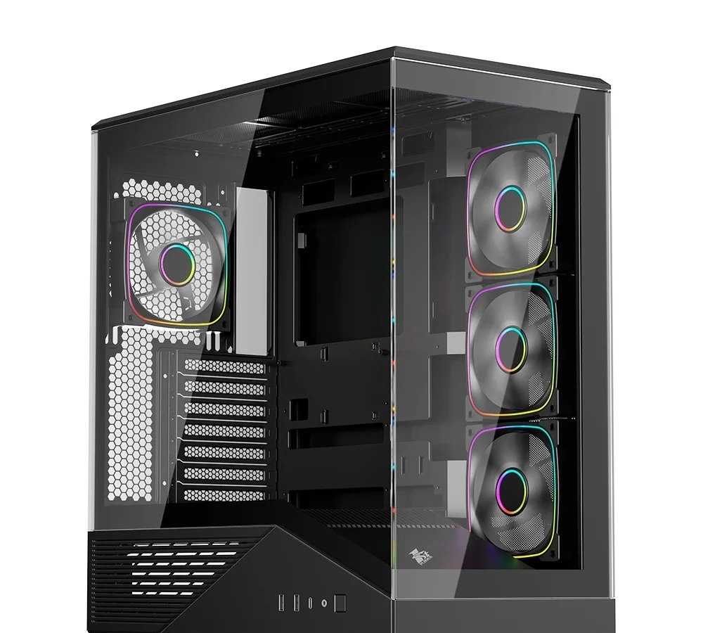 Gabinete Gamer 1STPLAYER GM7, Mid Tower, RGB, ATX, Lateral em Vidro Temperado, 4X Fans, Preto - GM7-BK-3FN7R-1FN7