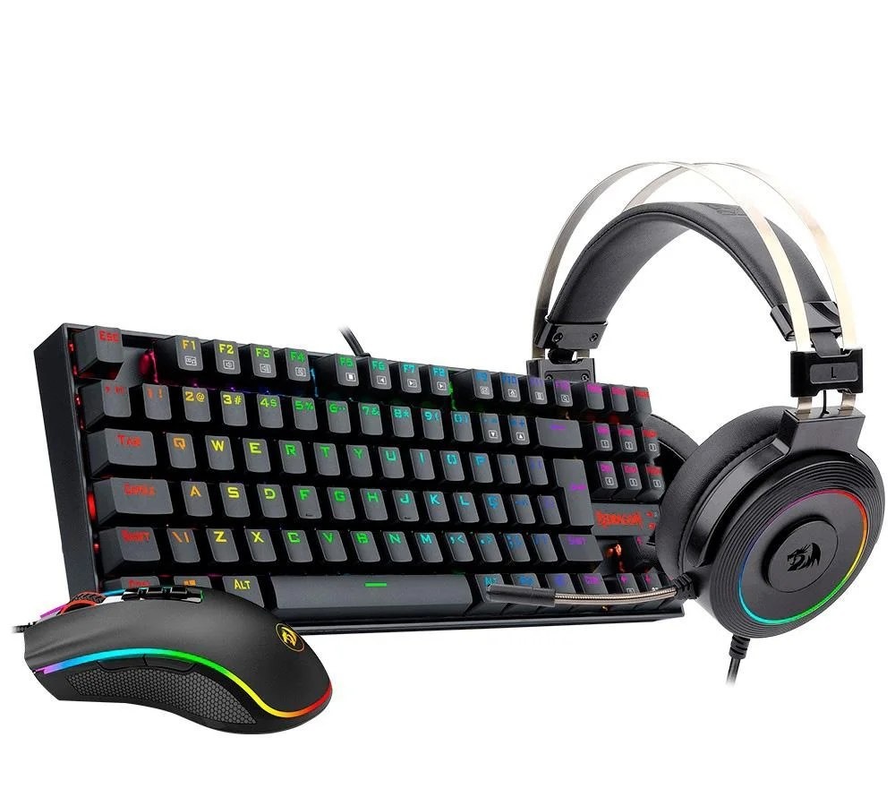 Kit Gamer Redragon RGB, com Headset Lamia 2, Drivers 40mm  Teclado Kumara, Switch Outemu Brown, ABNT2  Mouse Cobra 12400 DPI, Preto - S125