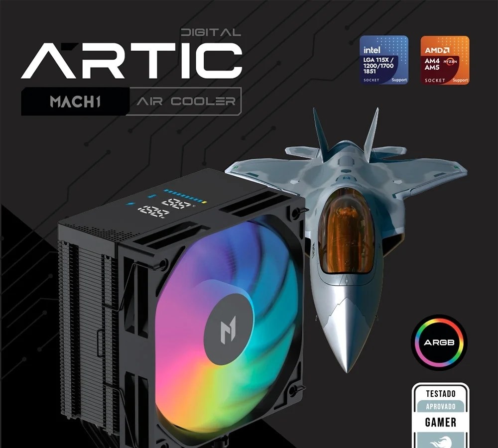 Air Cooler MACH1 ARTIC, Digital, ARGB, AMD e Intel, 120mm, Preto - B60-DIG-BK-ARGB
