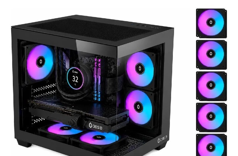 Gabinete Gamer Obsid Aquário Com 5 Cooler Fan Led Rgb
