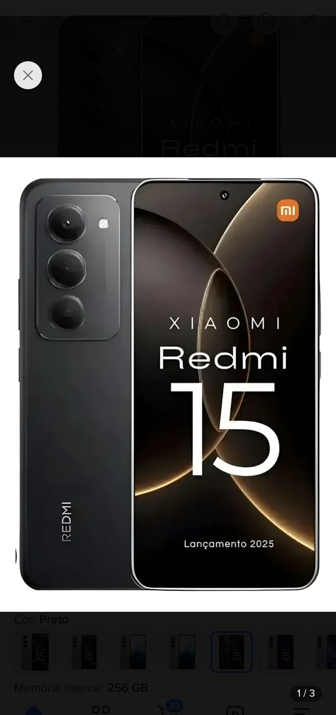 Smartphone Xiaomi Redmi 15 Global 8gb Ram 256gb Rom Dual Sim Cor Preto Celular