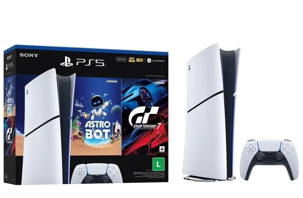 PS5 PlayStation 5 Edição Digital 825GB 1 Controle Branco Sony com 2 Jogos Astro Bot e Gran Turismo 7