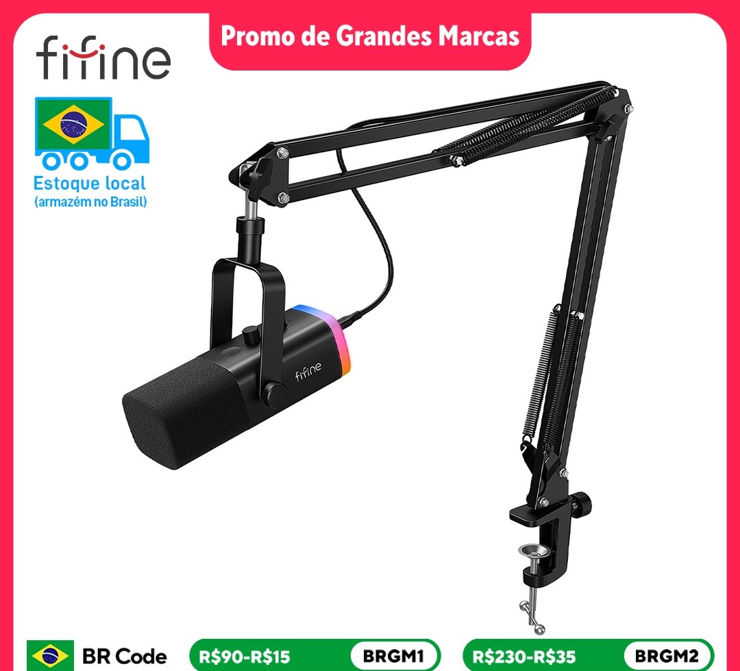 Fifine Kit Braço  Microfone USB RGB Fifine AM8T AM8 com suporte articulado