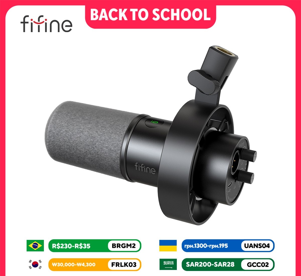 Microfone K688 dinâmico XLR de gravação FIFINE com monitoramento em tempo real