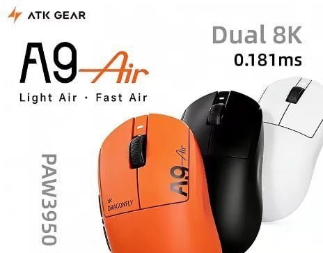 Mouse Atk A9 AirUltimate, Paw3950Ultra, 8000Hz, Nordic 54L15, Switch óptico