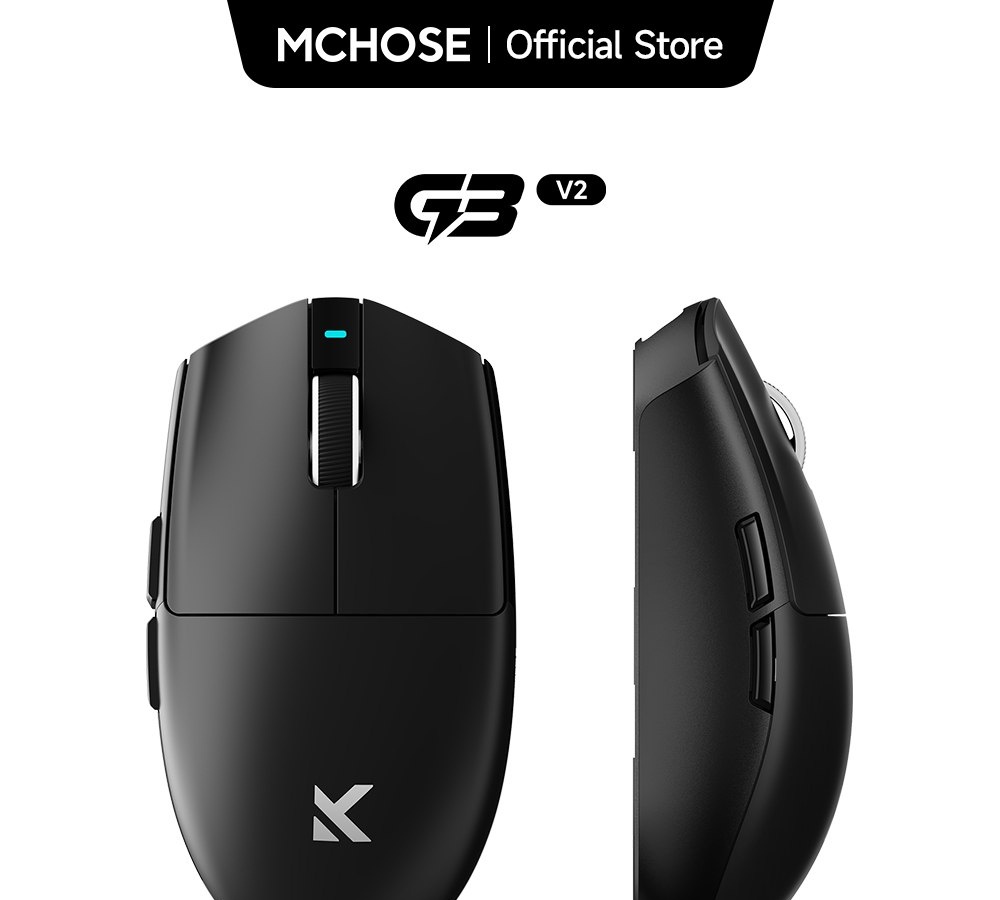 Mouse Gamer Sem Fio MCHOSE G3 V2 Sensor PAW 3311, Trimode, Bateria 800mAh, Grip Completo, Switches Mecânicos Omron e Roda TTC Silver, paw3311