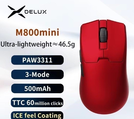 Mouse Delux M800mini PAW3311 APENAS VERMELHO