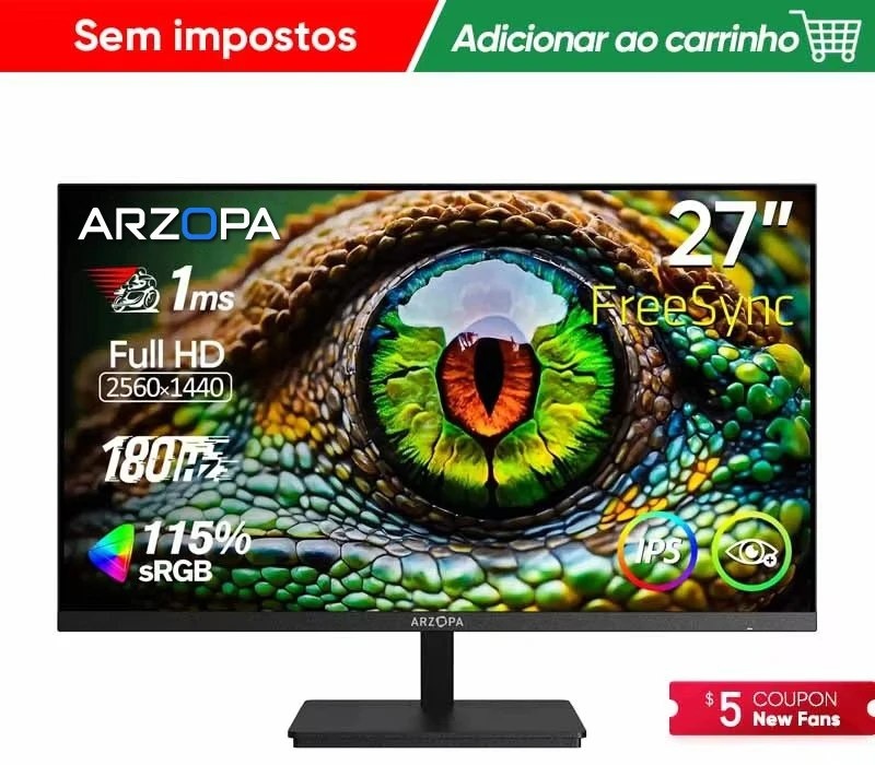 Monitor Arzopa Gamer 27 QHD Fast IPS 180Hz 1Ms HDMI DP