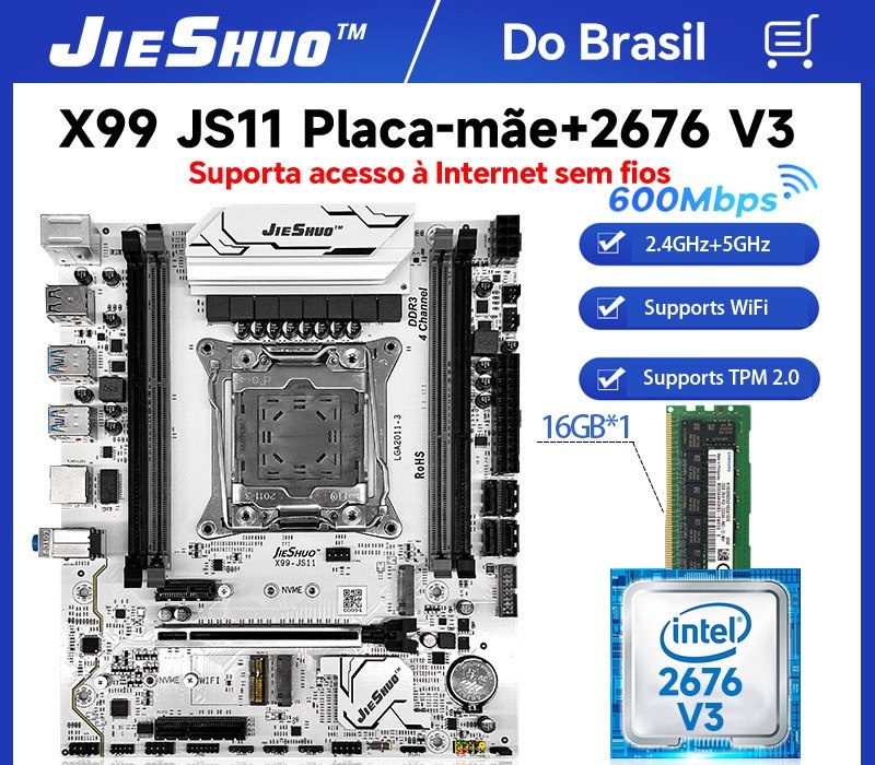Kit X99 Jieshuo JS11 White Argb  Xeon 2676 V3 1x16GB DDR3