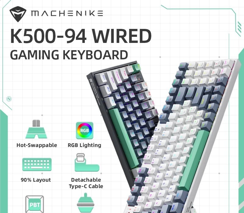 Teclado Gamer Machenike K500-B94 quente swappable 94 teclas 90 layout rgb backlight