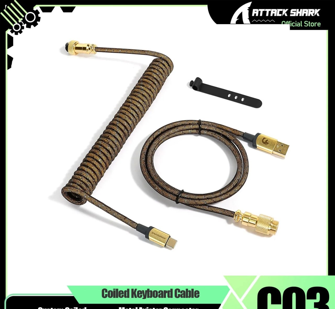 Cabo Attack Shark C03, Com Conector Aviator, USB-A Para Tipo-C, 1.65m