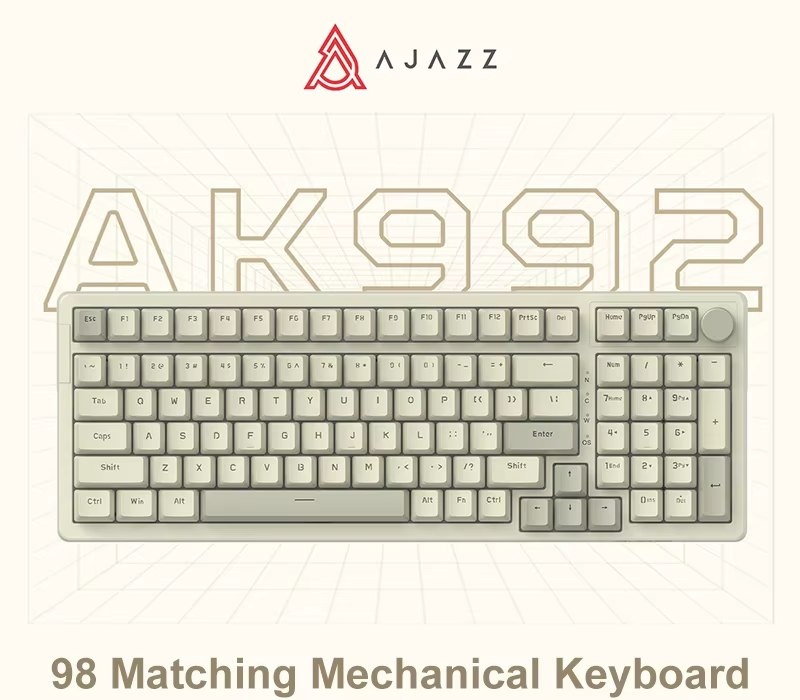 AJAZZ AK992 Teclado Mecânico100 Gamer, Com Fio 98 teclas, hot-swap, knobs de volume AK 992