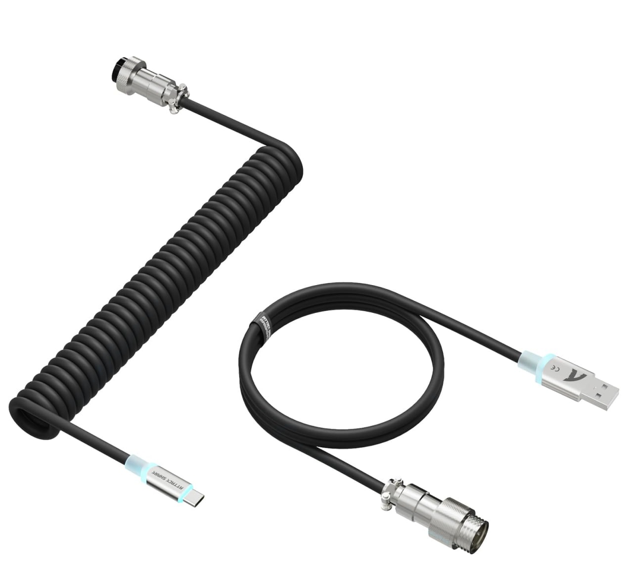 Cabo Coiled Attack Shark C01 Ultra RGB, cabo USB-C, Tipo C para USB-A, taxa de retorno de 8 kHz