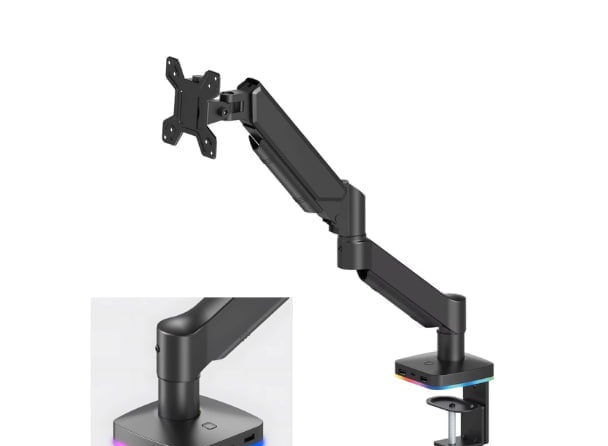 Suporte Articulado para monitor com RGB, 2 entradas USB-A, 1 entrada USB-C