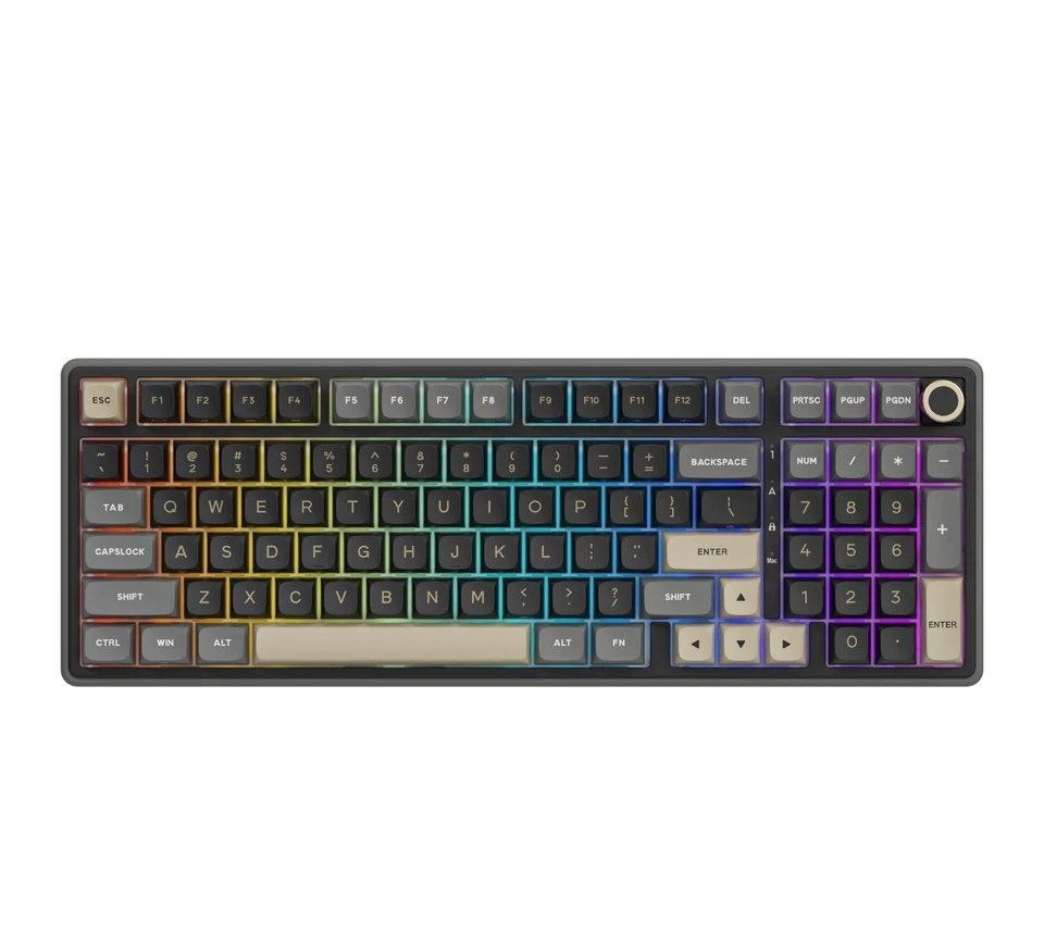 Teclado Gamer Mecânico Royal Kludge RKR98Pro com Fio, Gasket, 98 Teclas, Keycaps PBT, Iluminação RGB, Hot-swappable e Knob de Metal