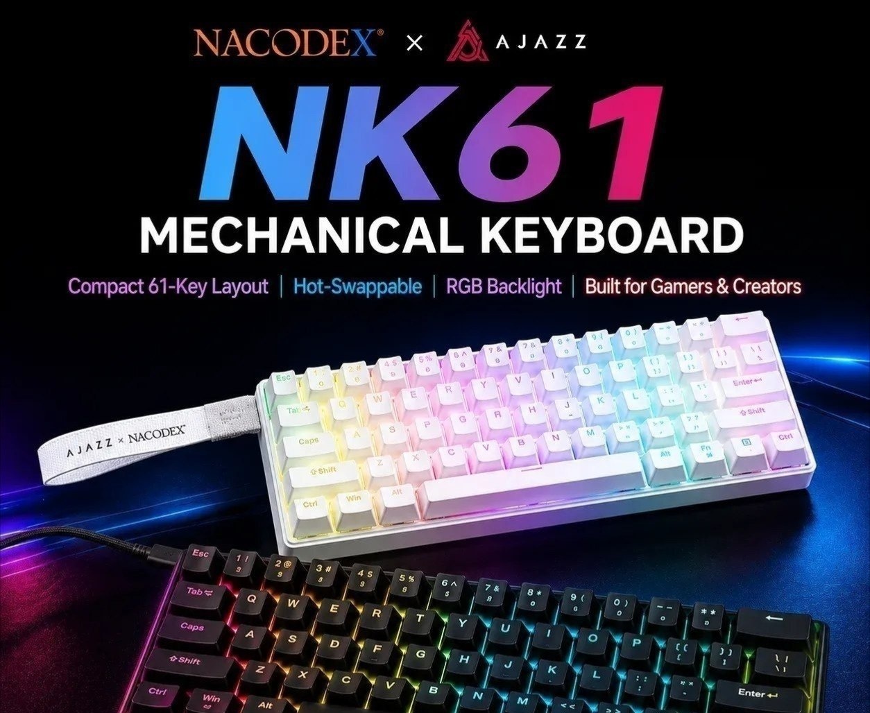 Teclado Mecânico Ajazz X Nacodex NK61, Switch Red, mecanico gamer nk 61