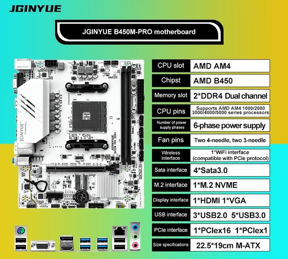 Placa-mãe JGINYUE B450M PRO ARGB