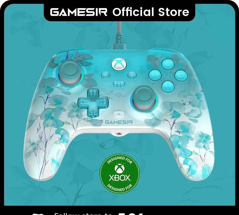 Controle GameSir T7 Pro Floral para Xbox com Joystick de Efeito Hall para PC, Xbox Series X, Xbox Series S e Xbox One X S Com Fio