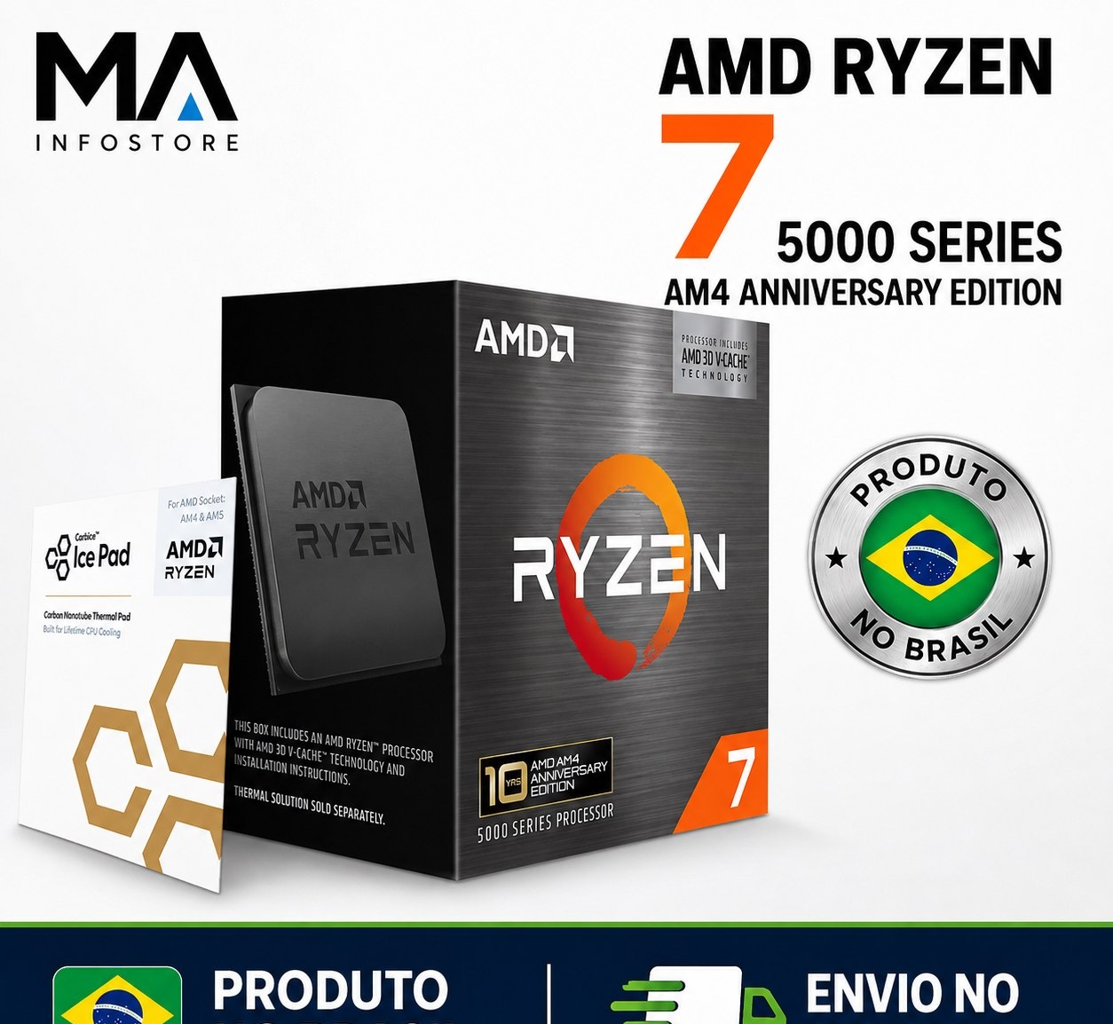 Processador AMD Ryzen 7 5800X3D 10th Anniversary Edition 3.4GHz 4.5GHz Octa-Core 100 MB AM4 - 100-100000651POF