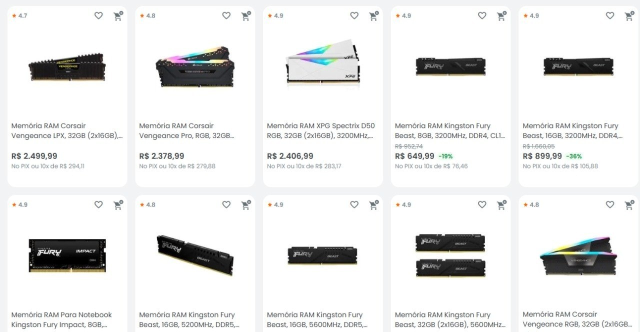 Cupom KaBuM em Memória ram selecionadas - 15 OFF