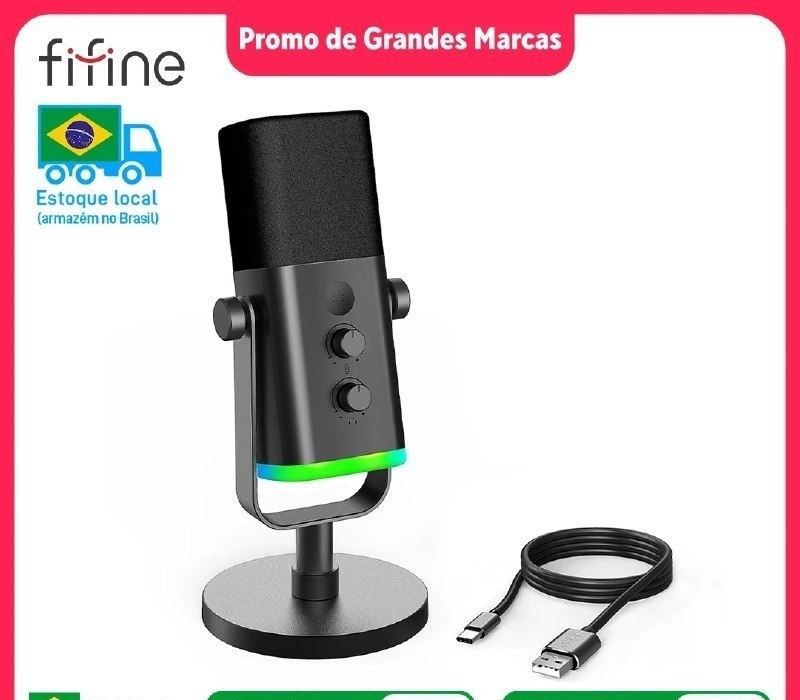 Microfone Dinâmico Fifine Ampligame AM8 USBXLR RGB