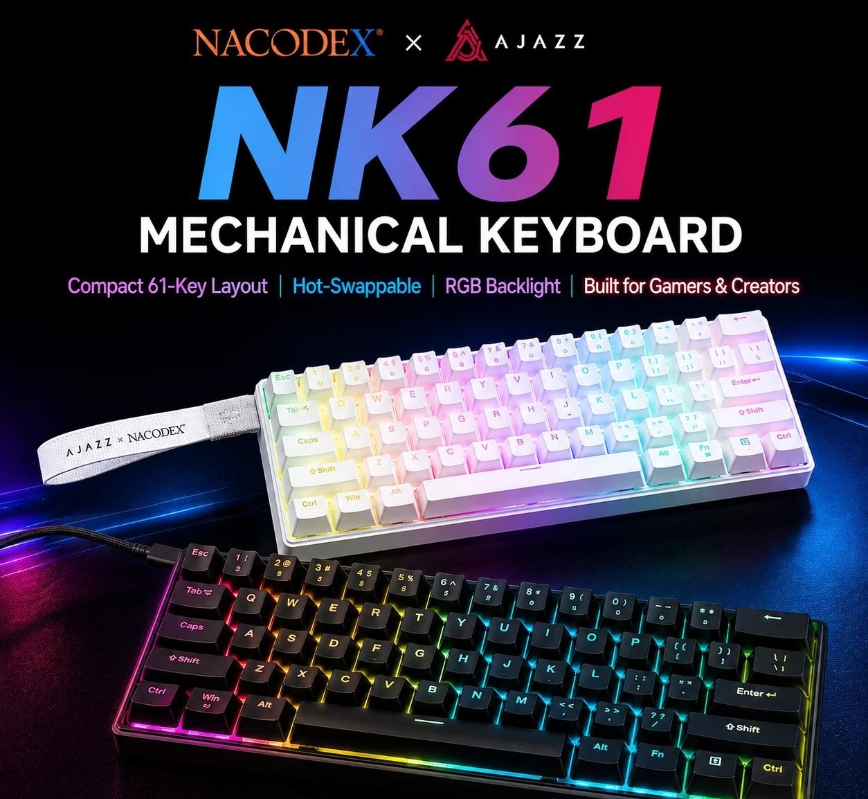 Teclado Mecânico Ajazz X Nacodex NK61, Switch Red, mecanico gamer nk 61
