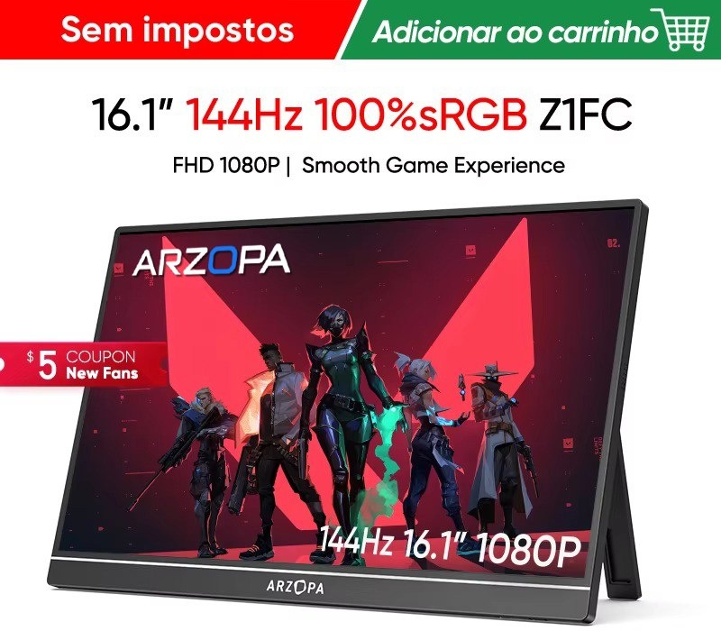 Monitor Gamer Portátil ARZOPA 16.1 100 sRGB 144Hz Z1FC Gray