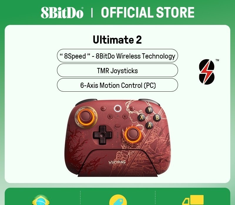 8BitDo Edição Limitada WUCHANG - Controle 8BitDo Ultimate Wireless com Dock, RGB, Joystick TMR, Motion Control, Trigger mode, sem fio, 1000mAh, trimode Bluetooth 2.4 usb-c, 1000hz, botões extras