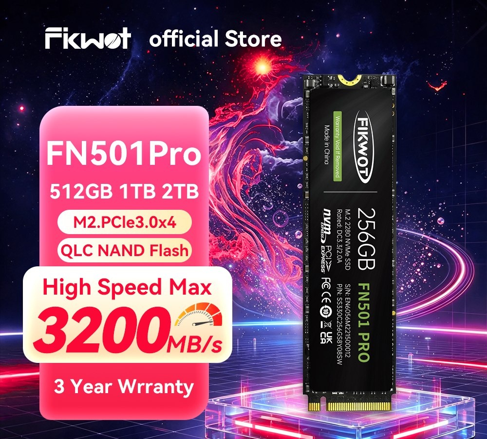 SSD Nvme Fikwot FN501 Pro M.2 NVMe SSD 3200MBs PCIe 3.0x4 256GB 512GB 1TB 2TB 3D NAND Unidade de Estado Sólido Interna para Laptop PC Desktop