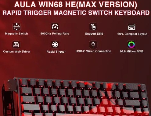 AULA WIN68 HE STANDARD Teclado com interruptor magnético Gatilho rápido 8K Retorno RGB Hotswap 60 68 Teclado de jogo personalizadoo