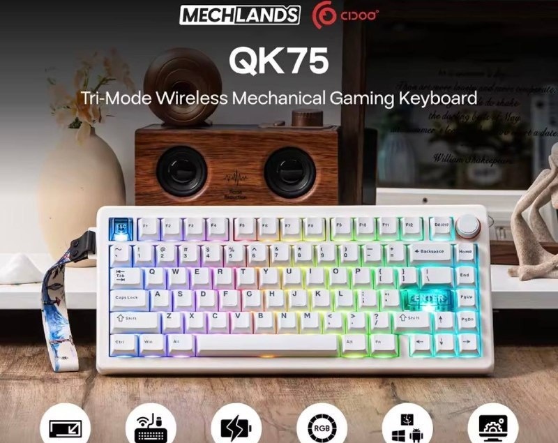 Teclado Mecânico Sem Fio Cidoo QK75 Branco ou PRETO