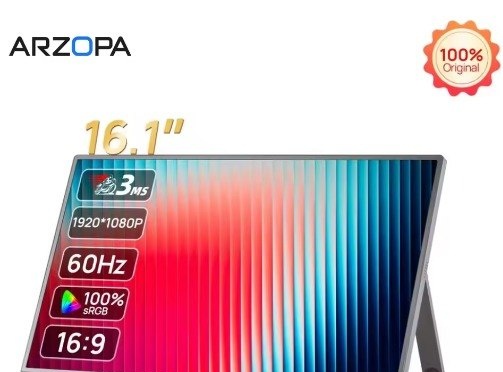 Monitor Portátil ARZOPA Z1C 16,1 Polegadas, 1080P 300cd  Tela IPS para Laptop Mac PC Switch PS Xbox Display Externo Z1 C Cinza 60hz