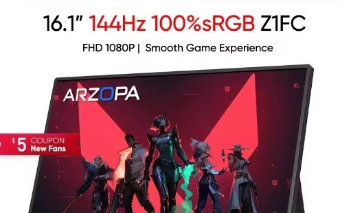 Monitor Portátil ARZOPA Z1FC 16.1 Full HD 144hz IPS portatil 100 sRGB Tipo C Mini HDMI Para PS45 Steam Deck Switch XBOX PC Mac, Z1 FC portatil