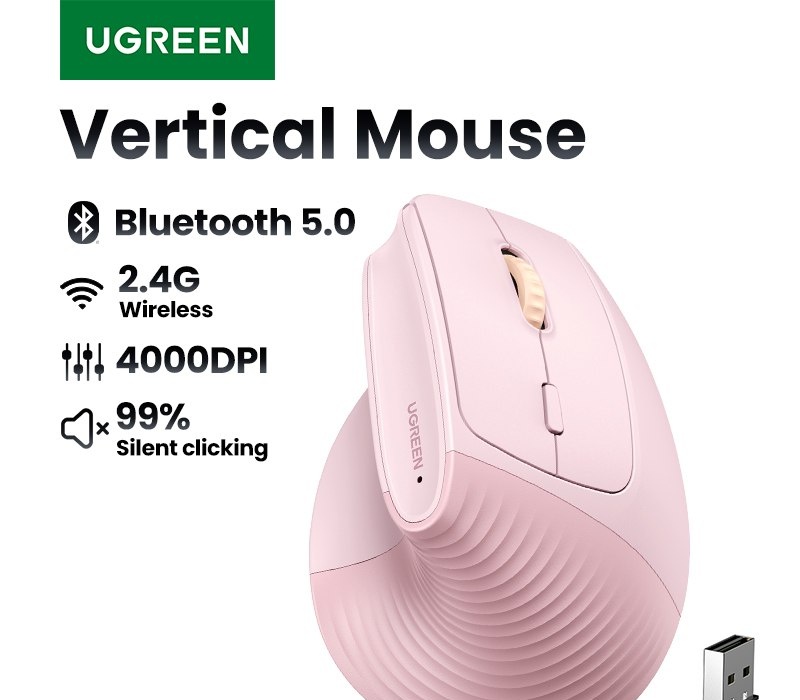 Mouse Ergonômico Ugreen Bluetooth 5.0 Wireless 2.4g ergonomico 4000dpi 6 botões 4k DPI bluetooth5.0 2.4 pilha