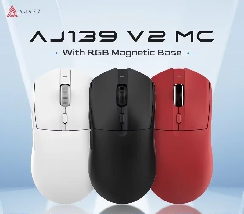 Mouse Sem Fio Com Dock Ajazz AJ139 V2 Series Paw 3311 500mAh Micro Switch Huano Tri Mode VERMELHO