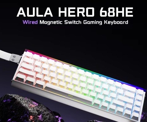 Teclado Gamer AULA HERO 68HE magnético Gatilho rápido 8K Retorno Esports Gamer Teclado RGB Teclado para jogos com fio 68 he hero68 hero68he