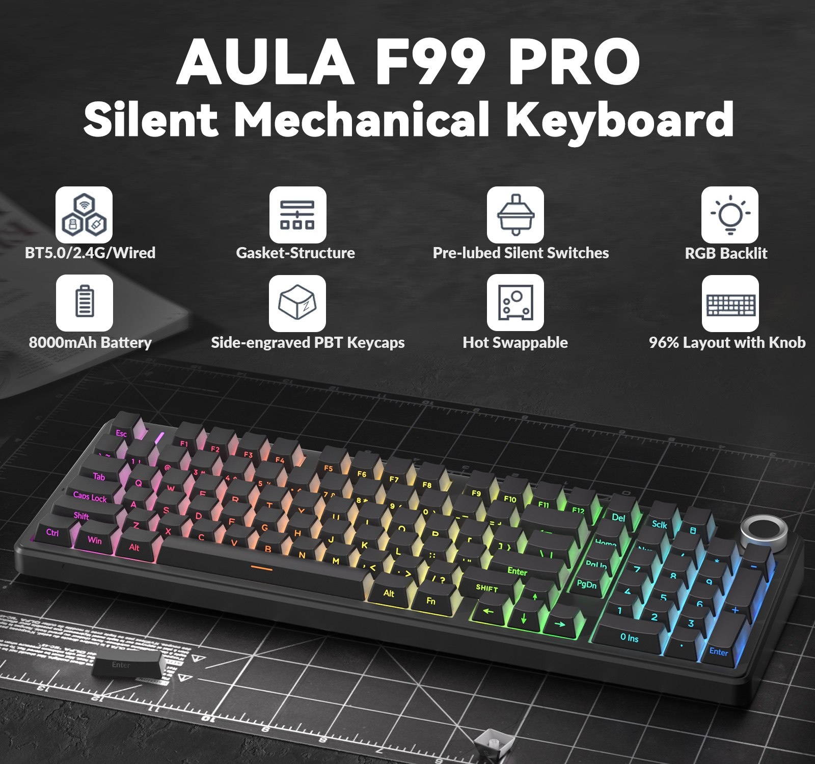 F99 PRO Teclado Mecânico Sem Fio AULA F99Pro Hot-swap RGB F99 pro 100 f 99