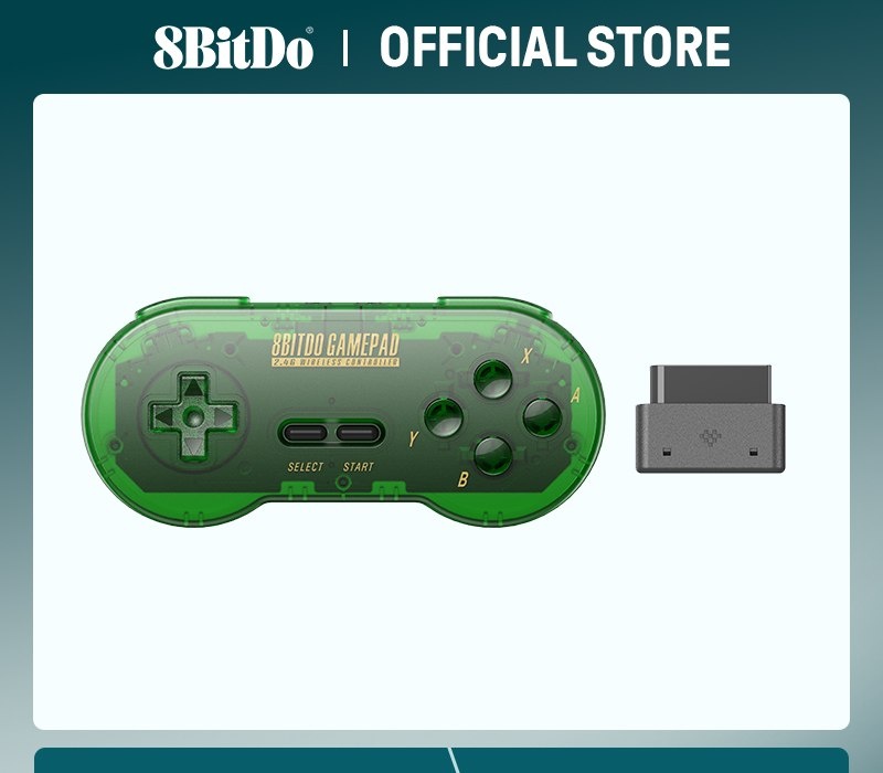 Controle Gamer 8BitDo Wireless Gamepad para SN30 Original, SNES, SFC, Jade Verde, 2.4G Retrô