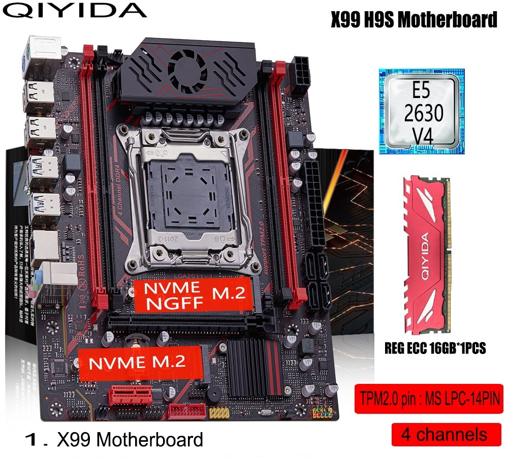 Placa mãe Qiyida X99 H9S Quad Channel Chipset C612. Tem suporte ao TPM 2.0 da MSI