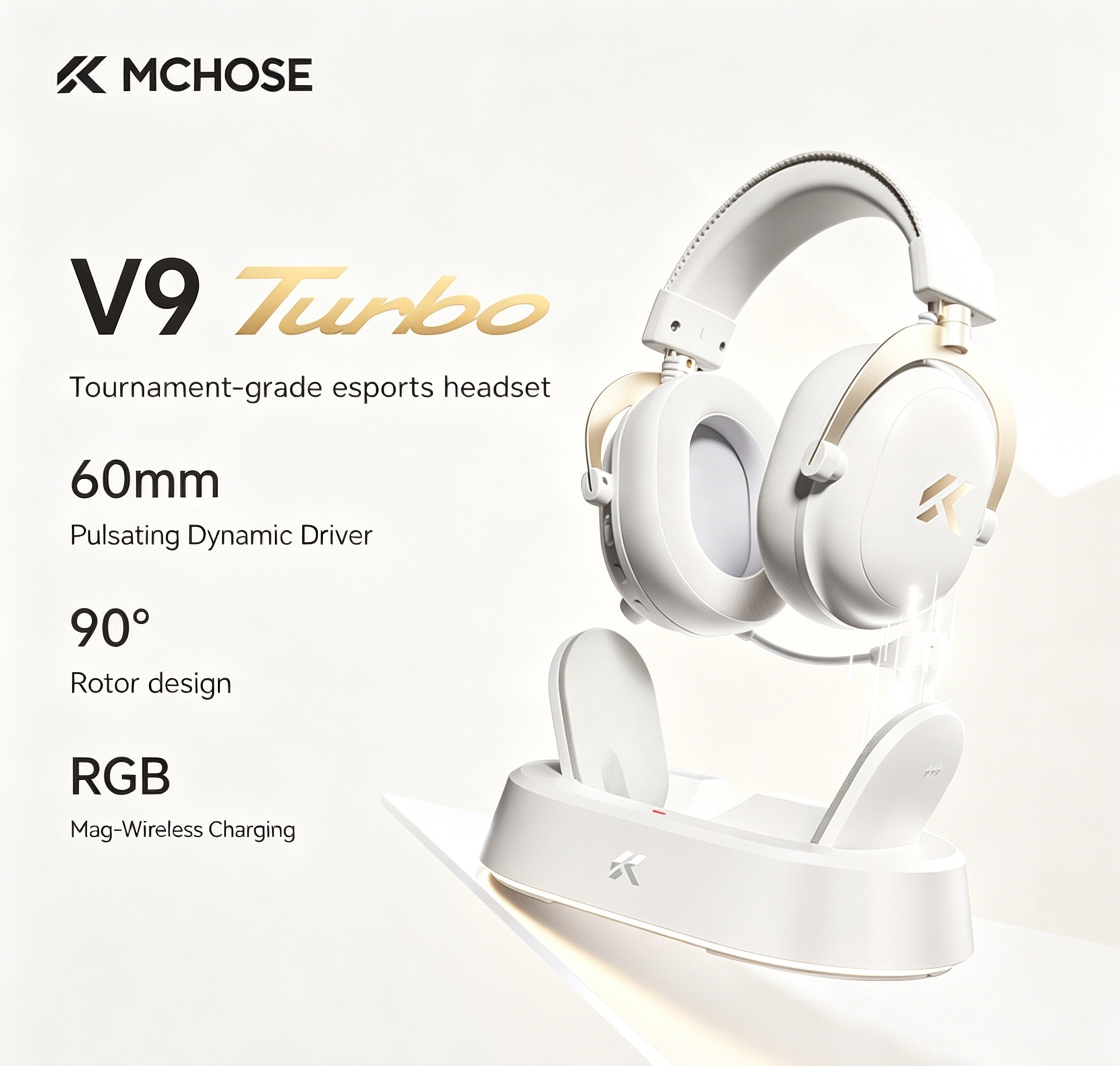 Mchose V9 Turbo Headset Sem Fio, Drivers 60mm, 2000mAh, 309g