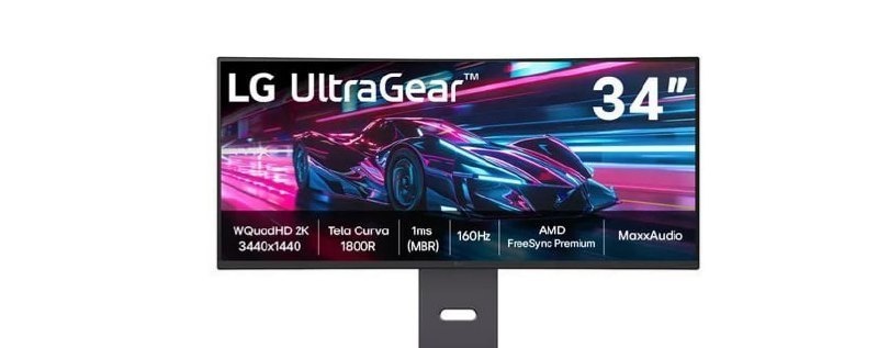 Monitor Gamer LG UltraGear Curvo 34 QuadHD 2K, UltraWide, 160Hz, 1ms